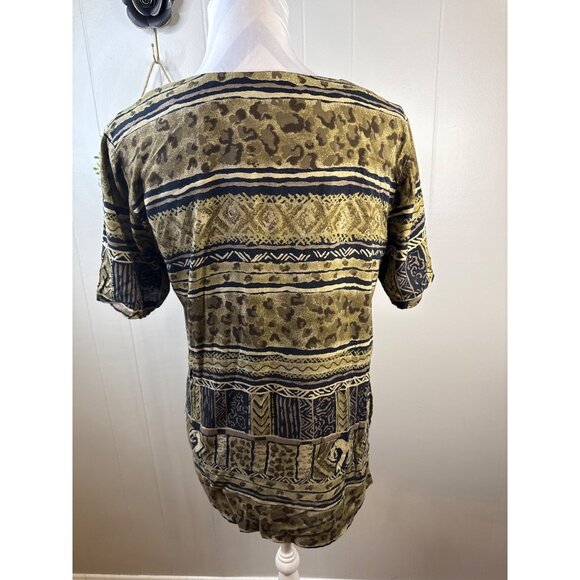Vintage Darian Womens Size 8 Rayon Green & Black Patterned Tunic Top With Short - Picture 3 of 6